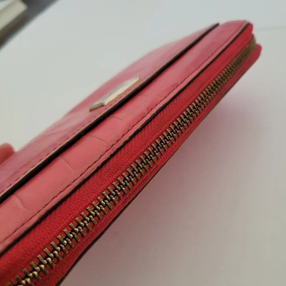 Coach‎ Leather Wallet Croc Salomon Red Zip Around Large Clutch Geniue Leather